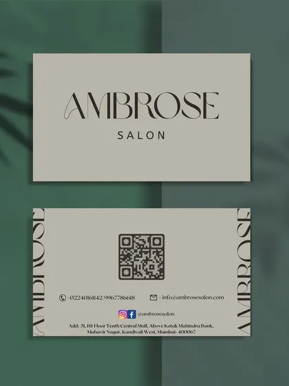 My creative services extend to entrepreneurs who want a sophisticated brand identity. For Ambrose Salon, I designed these elegant, minimal business cards that communicate luxury and professionalism at a single glance.