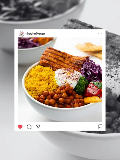 A close-up of the vibrant colors and fresh ingredients in our Shish Tawook bowl, a true bestseller.