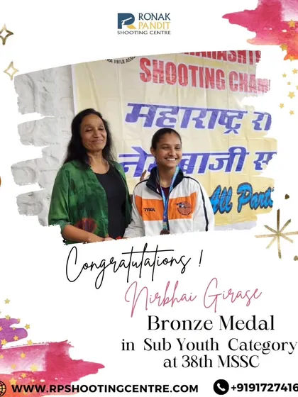 Congratulations to Nirbhai Girase for winning a Bronze Medal in the Sub Youth Category at the 38th Maharashtra State Shooting Championship.