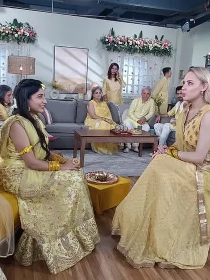 A wide shot of the set, showing how our outfits brought the scene to life.