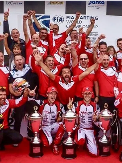 Hoisting the trophies high. The moment of triumph for the Birel ART team, crowned 2019 FIA KZ World Champions. We are proud to be part of this winning global legacy.