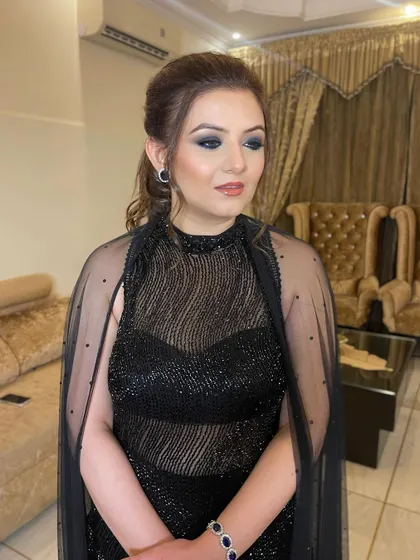 This client is ready for her event with a bold black smokey eye and a perfectly contoured base.