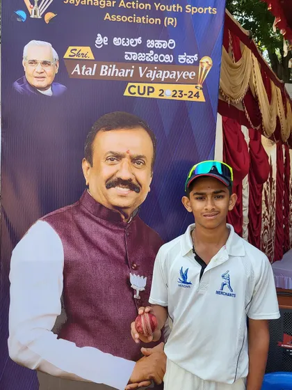 Pratyush G Shetty recognized as Player of the Match for his brilliant 6-wicket haul in the Atal Bihari Vajpayee Cup.