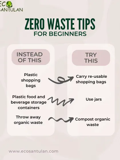 Here are some zero-waste tips for beginners. Instead of plastic bags, carry reusable ones. Instead of plastic containers, use jars. Instead of throwing away organic waste, compost it.