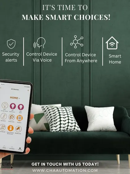 It's time to make smart choices for your home. Our system offers security alerts, voice control, and remote access from anywhere, all managed through a clean and simple app interface.