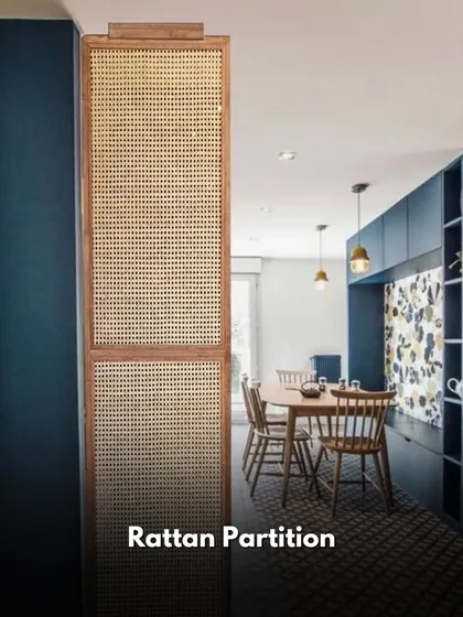 A rattan partition is a great way to divide a space while maintaining a light, airy, and natural feel. It adds texture and warmth, perfect for bohemian or eclectic interiors.