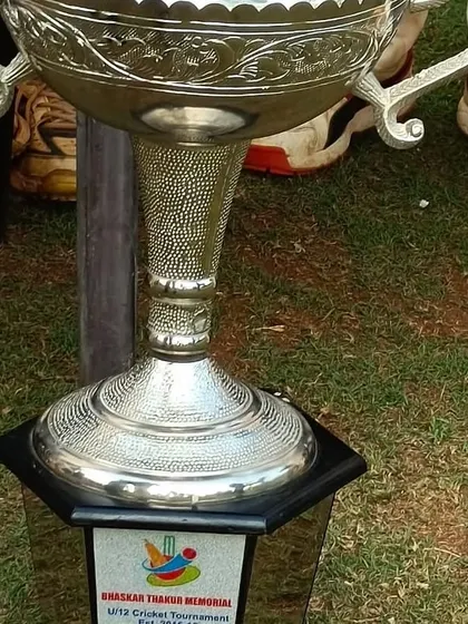 A close-up of the beautiful Bhaskar Thakur Memorial U-12 Cricket Tournament trophy that our boys worked so hard to win.