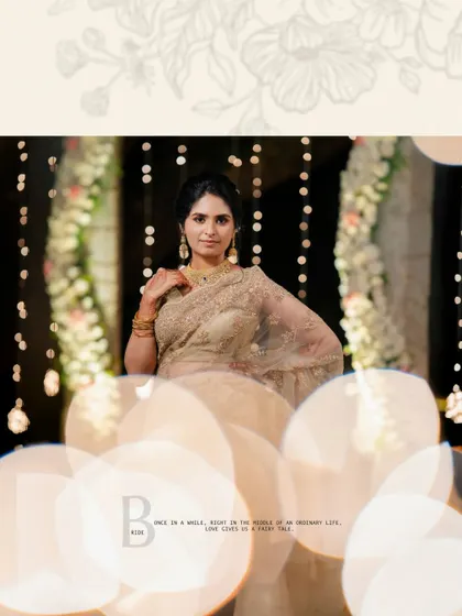 An artistic portrait of the bride, with soft focus and light flares creating a dreamy, ethereal look.