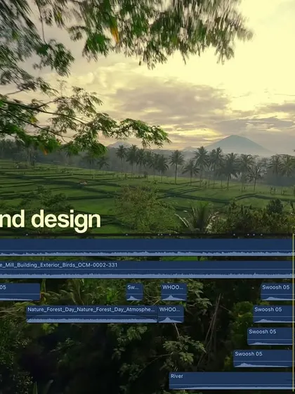 Sound design is what makes a video immersive. Here is a look at my audio timeline, where I layer ambient sounds, whooshes, and music to make the viewer feel like they are actually flying.