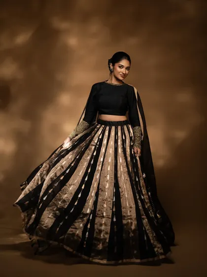 A happy and twirling bride-to-be. The makeup is designed to look flawless even in motion.