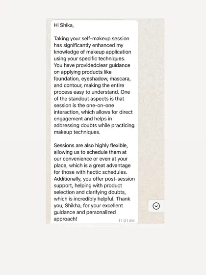A review highlighting the benefits of my one-on-one interactive sessions, flexible scheduling, and post-session support for product selection and doubts.