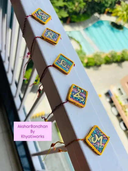Another shot of the initial Rakhis, showcasing the different colors and designs. I use eco-friendly materials for all my creations.