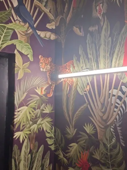 Another view of the dark jungle wallpaper.