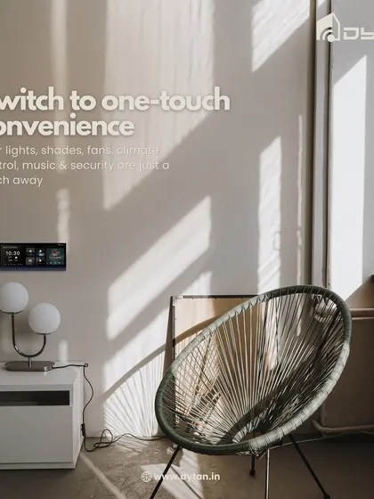Switch to the convenience of one-touch control. The HomePad, shown here in a minimalist reading corner, puts all your home's functions at your fingertips.