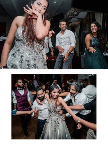 More candid shots from the after-party dance floor, capturing the bride and her friends enjoying the music and celebrating.