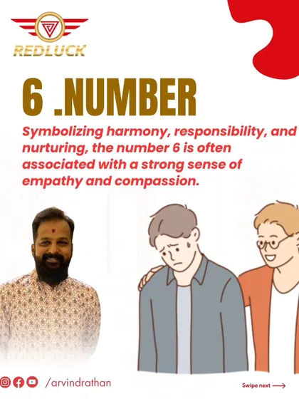 Number 6 symbolizes harmony, responsibility, and nurturing. It is the energy of a caregiver with a strong sense of empathy and compassion.