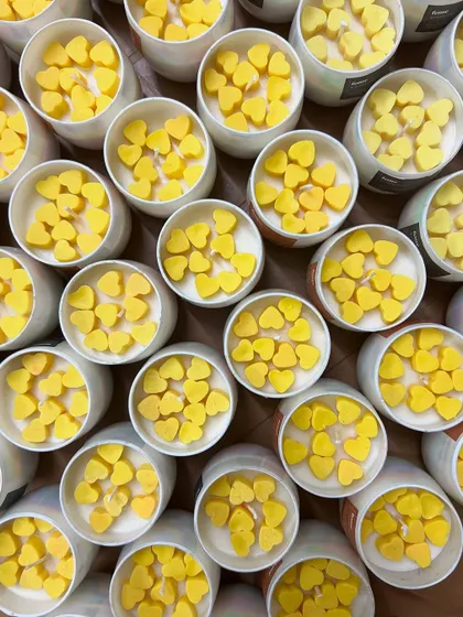 So many heart-shaped wax melts. We love making these colorful little tokens of affection.