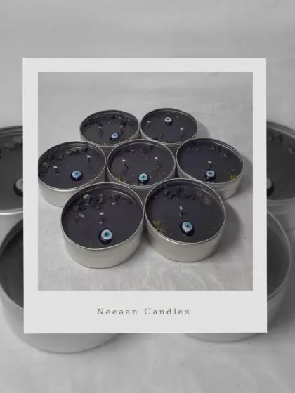 Protect your energy with my Evil Eye tealights. Each one is hand-poured with black wax and a protective evil eye bead to ward off negativity and keep your aura clear.