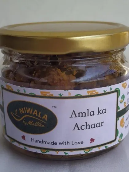My Amla ka Achaar, made from fresh Indian gooseberries. This pickle is a delicious balance of tangy and spicy flavours, and it's packed with Vitamin C and other health benefits.