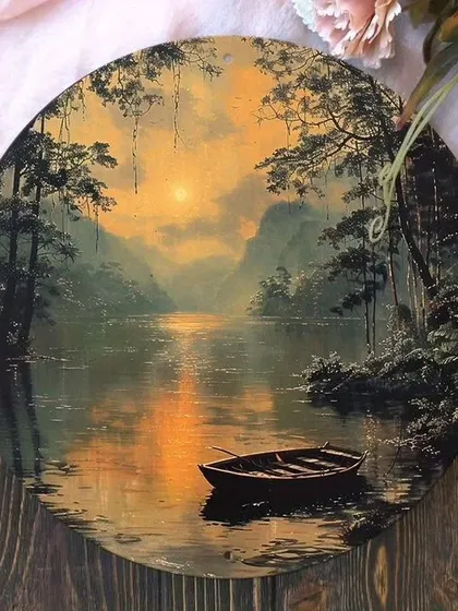 Our collection of circular landscape paintings offers a unique perspective on nature. These pieces, depicting everything from serene meadows and tranquil lakes to rustic farmhouses, are perfect for creating a charming focal point on any wall.