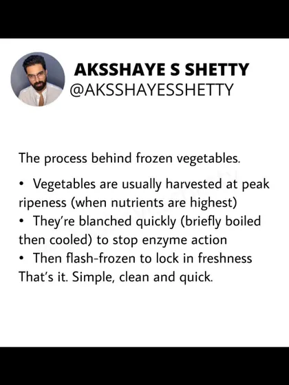 The process for making frozen vegetables is designed to preserve nutrients. They are harvested at peak ripeness, quickly blanched, and then flash-frozen to lock in freshness. It's a simple and clean process.
