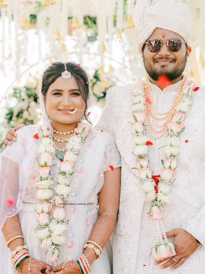 A beautiful moment between the bride and groom. I provide makeup for both, ensuring they look perfectly coordinated and camera-ready on their special day.