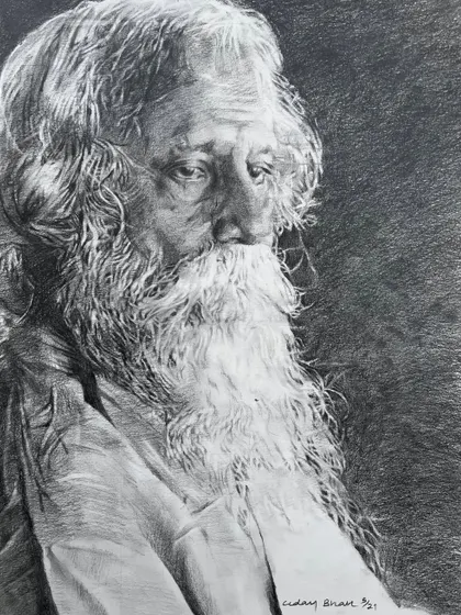 A graphite sketch of Rabindranath Tagore from 2021, honoring the Bard of Bengal on his Jayanti. I tried to capture his profound wisdom and poetic soul through the detailed rendering of his face and beard.