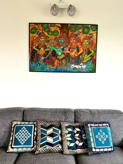 Here is the same painting beautifully hung above the sofa in their home in Sweden. It fits the space perfectly.