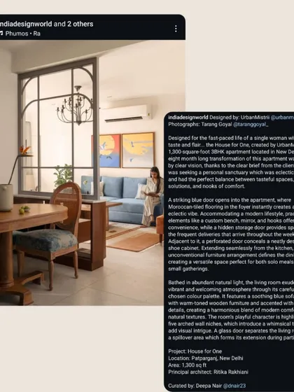A screenshot of the feature on India Design World's social media, which detailed the eight-month transformation of the 3BHK apartment.