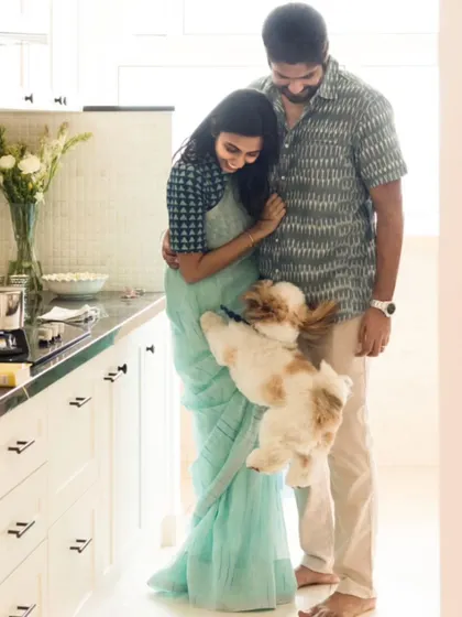 All the kitchen vibes and puppy love! Nothing beats sharing sweet moments like these in a cozy, bright white kitchen.