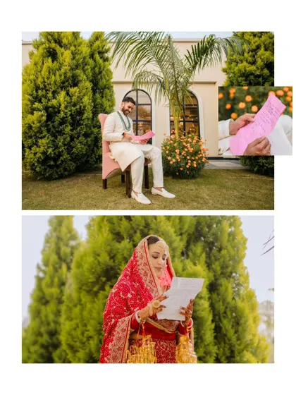 A diptych telling the story of the couple exchanging love letters on their wedding morning. It's a beautiful, modern tradition that adds a personal touch to their day.