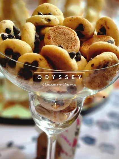 A classic glass of chocolate chip cookies. Sometimes the simplest desserts, when done well, are the most comforting and beloved by guests.