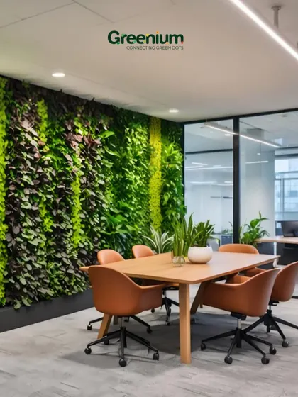 A green office is a productive office. We installed this lush, floor-to-ceiling vertical garden in a corporate meeting room to enhance the atmosphere, improve well-being, and make a lasting impression.