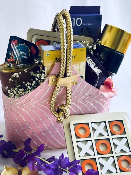 Another angle of the luxury Diwali hamper, highlighting the premium coffee jar and other goodies.
