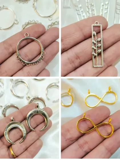 Our collection of brass jewelry essentials includes these unique crescent moon and infinity loop bezels. They are available in both gold and silver finishes for versatile designing.