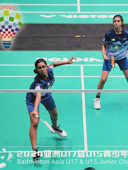 Selva Samruddhi in action during the Badminton Asia Junior Championships, showcasing the skill that earned her a spot on the Indian team.
