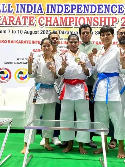 With the women's Kata medal winners at the 19th All India Independence Cup Karate Championship in New Delhi. This prestigious tournament is a key event in our national calendar for identifying top talent.