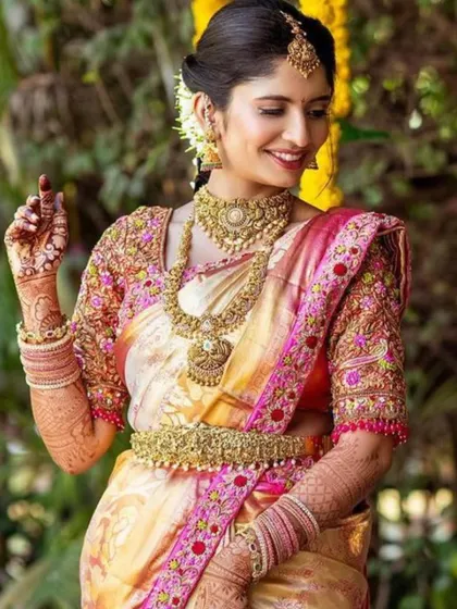 Another joyful shot of the bride. Her makeup is radiant and fresh, with a beautiful smile that shows her confidence and happiness.