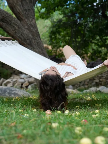 Resting in a hammock in an apple orchard at Nimmu House, Ladakh. Sometimes the most profound practice is the practice of doing nothing at all.