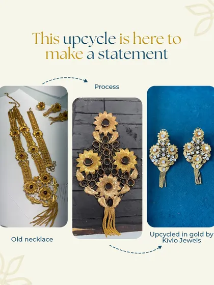 This upcycle is here to make a statement. An old, forgotten necklace was completely dismantled, and its motifs were used to create these jaw-dropping, oversized statement earrings with uncut diamonds.