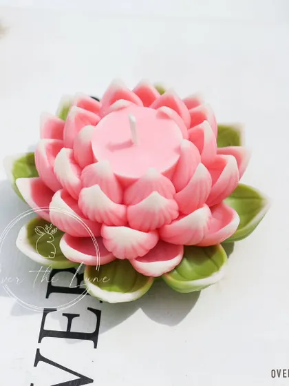 Here is the second color option for my new Lotus candle. This design features vibrant pink petals with delicate white accents, creating a bolder look for your Diwali decorations.