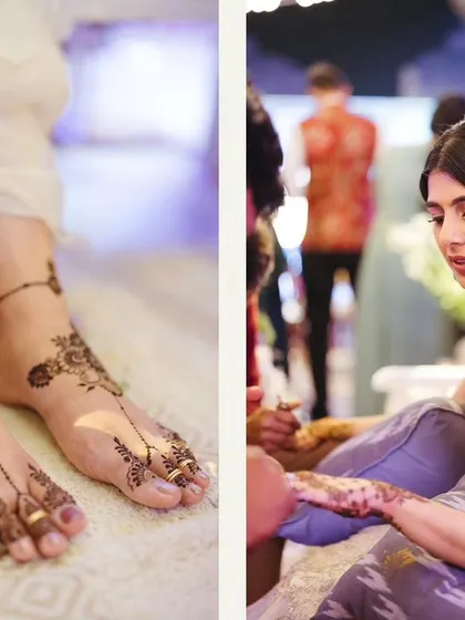 Intricate henna designs for the bride and guests during the welcome night. It's a beautiful tradition that we incorporate seamlessly into the evening's festivities.