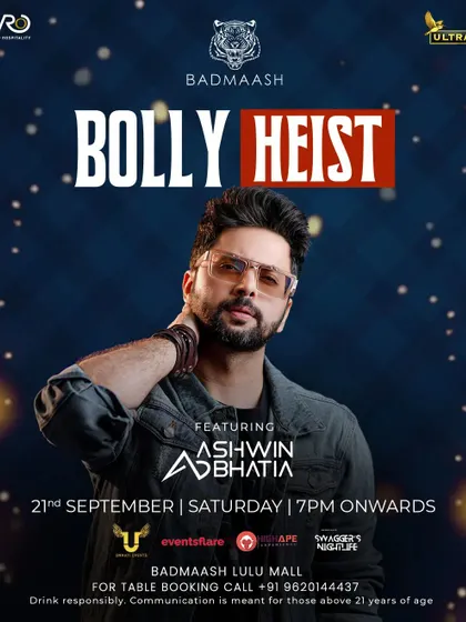 Get ready for the ultimate Bolly Heist. A cool, themed poster for my Saturday night gig at Badmaash, where we steal the night away.