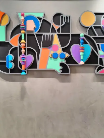 The full 'Onwards and Upwards' installation, a joyful and abstract representation of progress and building a life you are proud of.