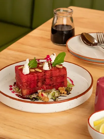 Who said salads have to be boring? We styled this watermelon and feta salad as an elegant, architectural dish, proving that even healthy food can be shot to look like a work of art.
