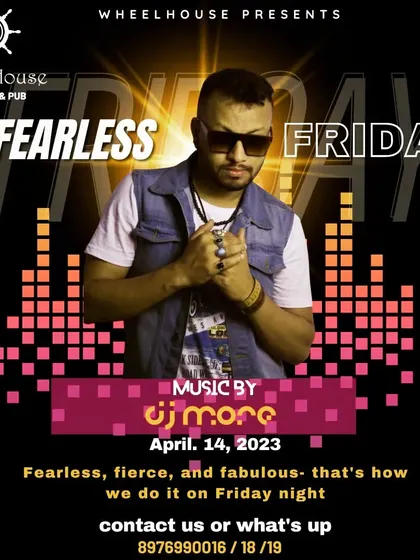 This poster for "Fearless Friday" promises the best of UK hits and Desi remixes, showcasing my diverse playlist.