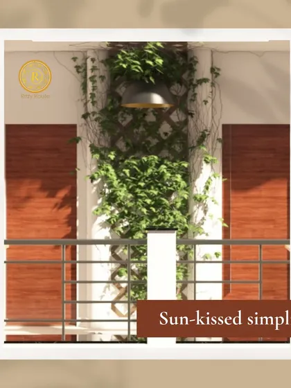 Sun-kissed simplicity. A view of a balcony with lush green vines climbing a trellis, blending nature with the building's architecture.