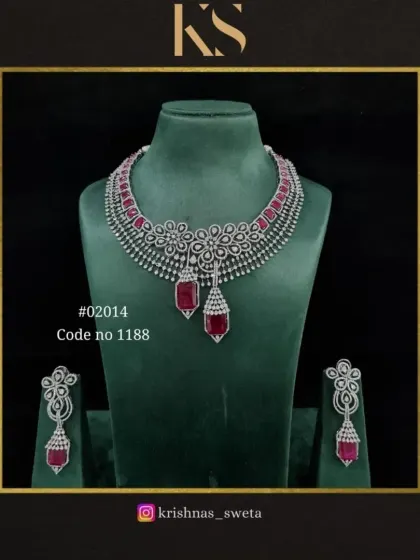 The same American Diamond bridal set, available with classic ruby red drops.