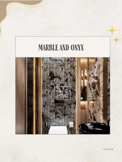 For a truly opulent look, we combined two luxurious materials: marble and onyx. The unique patterns and textures create a layered, high-end design that is both dramatic and elegant.