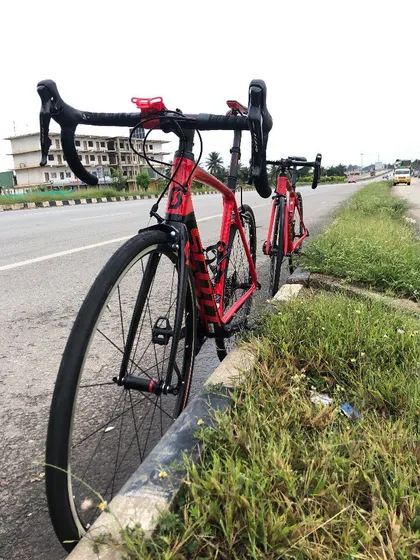 Another shot of the Scott road bikes, highlighting the gear we use for serious endurance cycling.